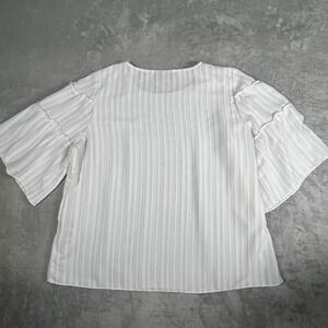 ALFANI Short Bell Sleeve Blouse Size XL  White W/Black Pinstripe Cottage Core